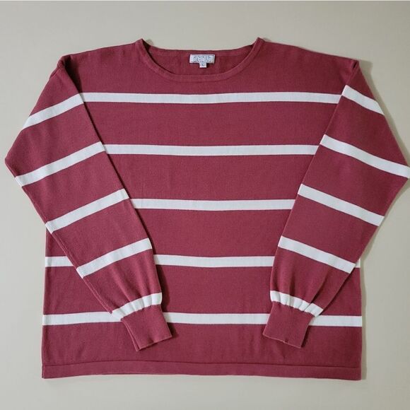 A Dip of Darling Women's Red Rust Stripe Crewneck Long Sleeve Pullover Sweater - Picture 1 of 11
